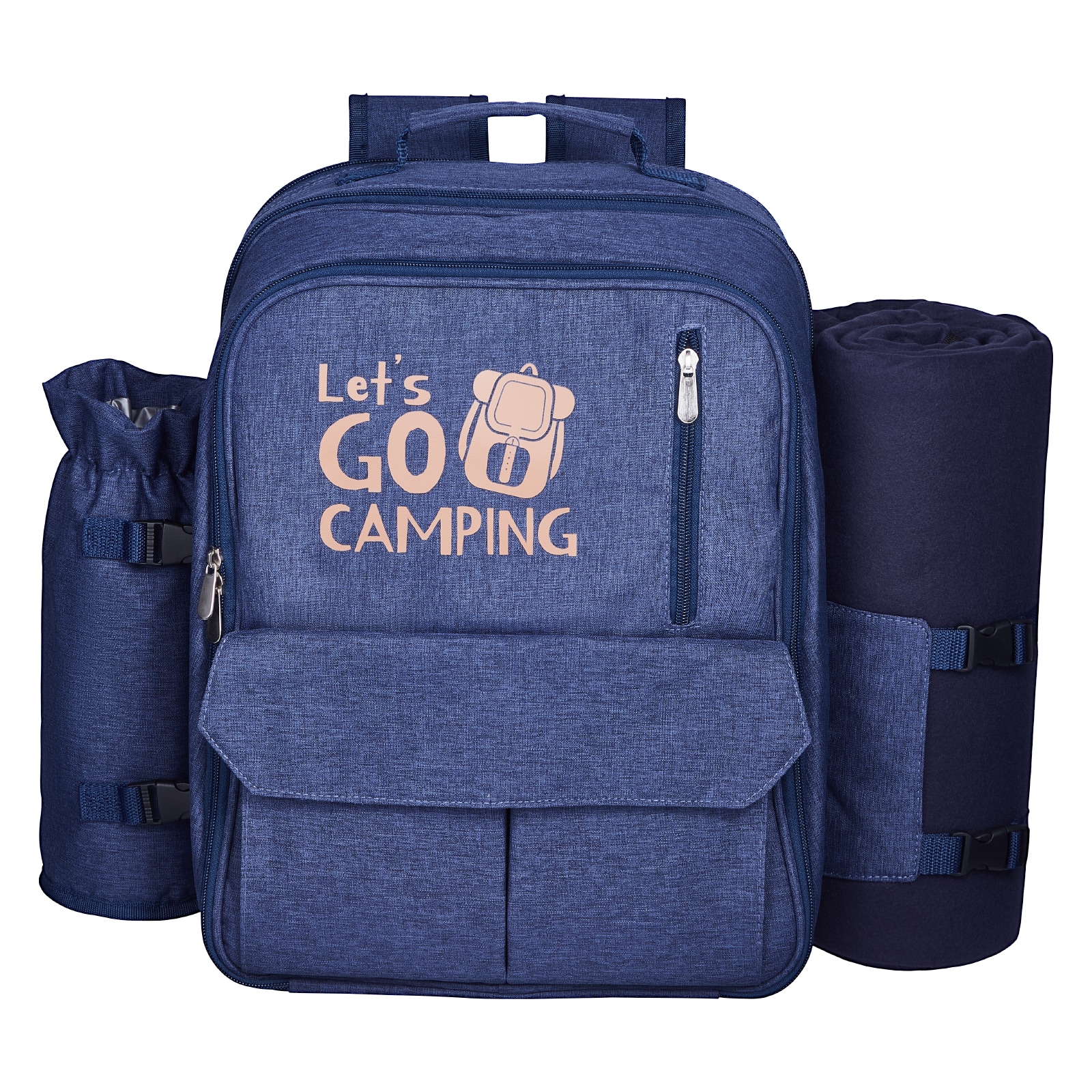 Beach Picnic Backpack Bag For 4 Person With Cooler Compartment Navy Blue_voghion.com